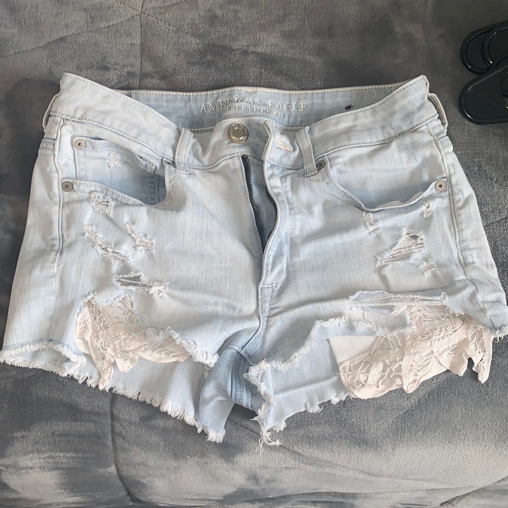 American Eagle Hi-Rise Shorts light blue denim